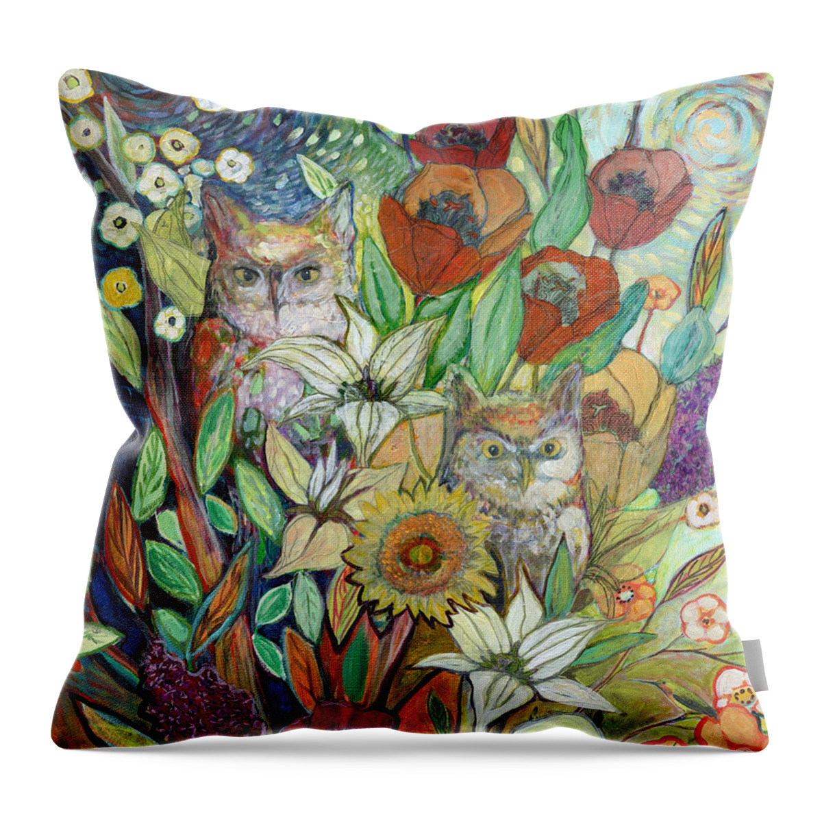Owl Throw Pillow featuring the painting Returning Home to Roost by Jennifer Lommers