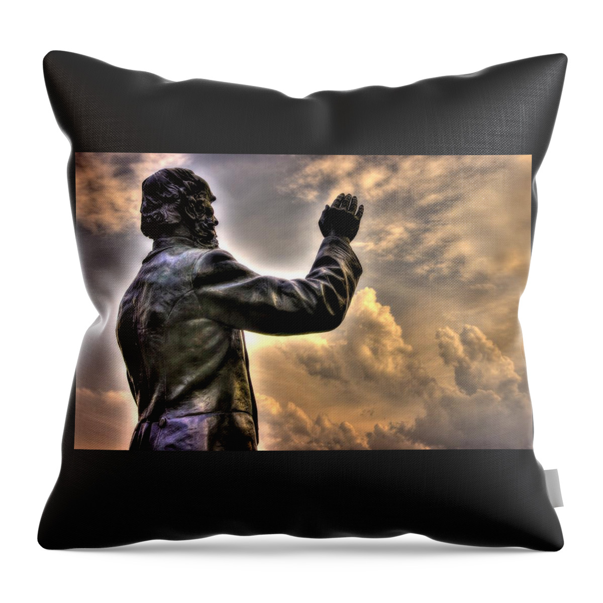 Civil War Throw Pillow featuring the photograph Rev. Father William E. Corby C S C - Blessing the Troops of the 88th New York Infantry Irish Brigade by Michael Mazaika
