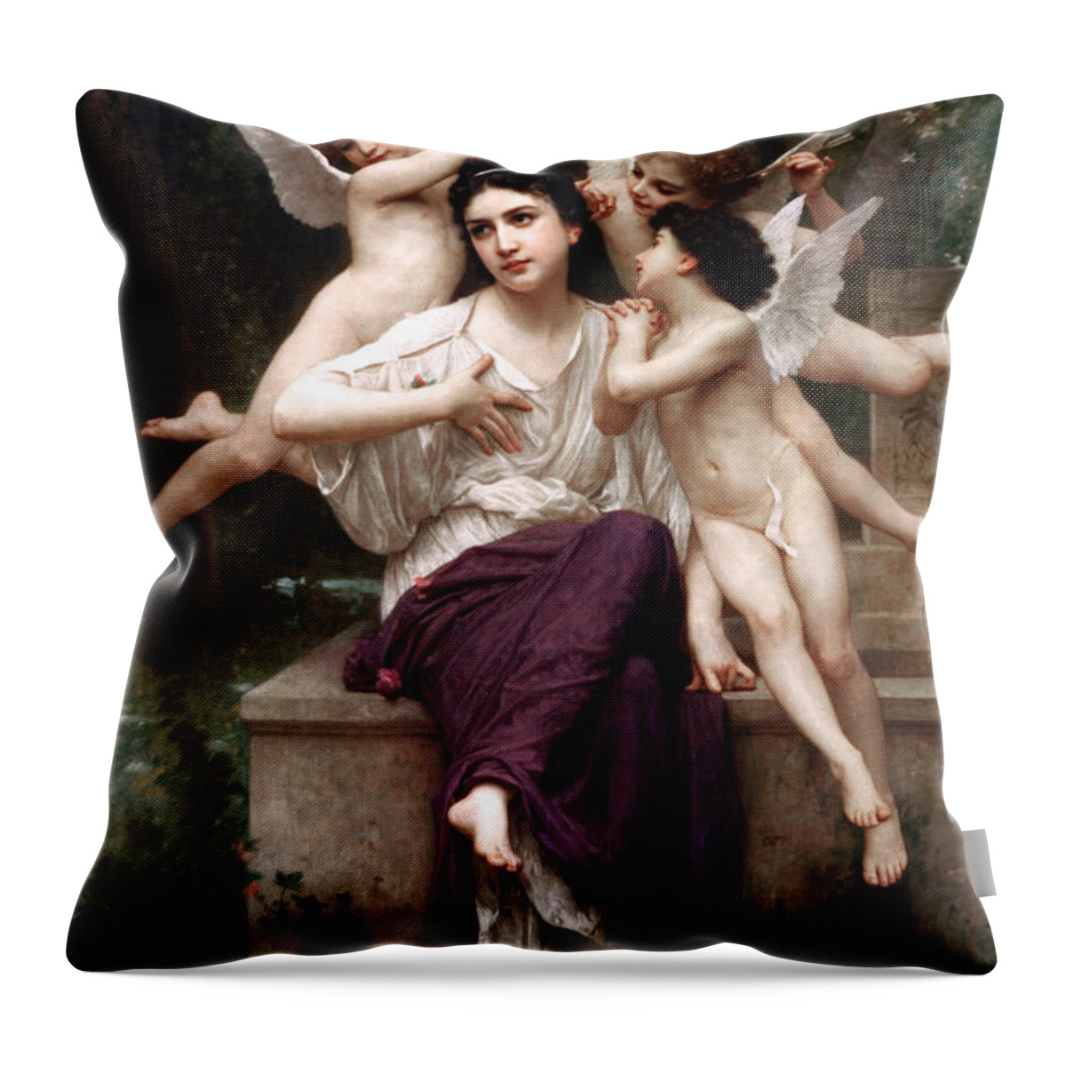 Reve De Printemps Throw Pillow featuring the painting Reve de printemps by William-Adolphe Bouguereau