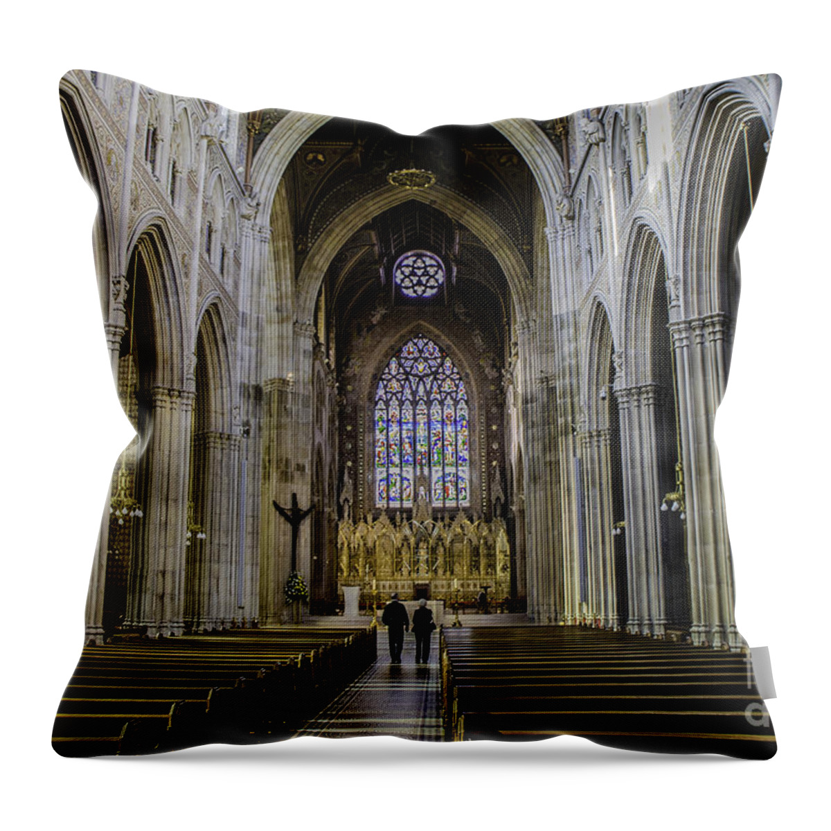 Aisle Throw Pillow featuring the photograph Reverence - St. Patrick's Church by Mary Carol Story