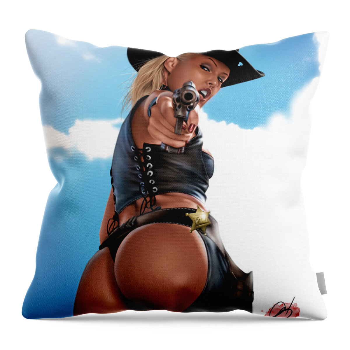 Sophie Throw Pillow featuring the painting Revolver by Pete Tapang
