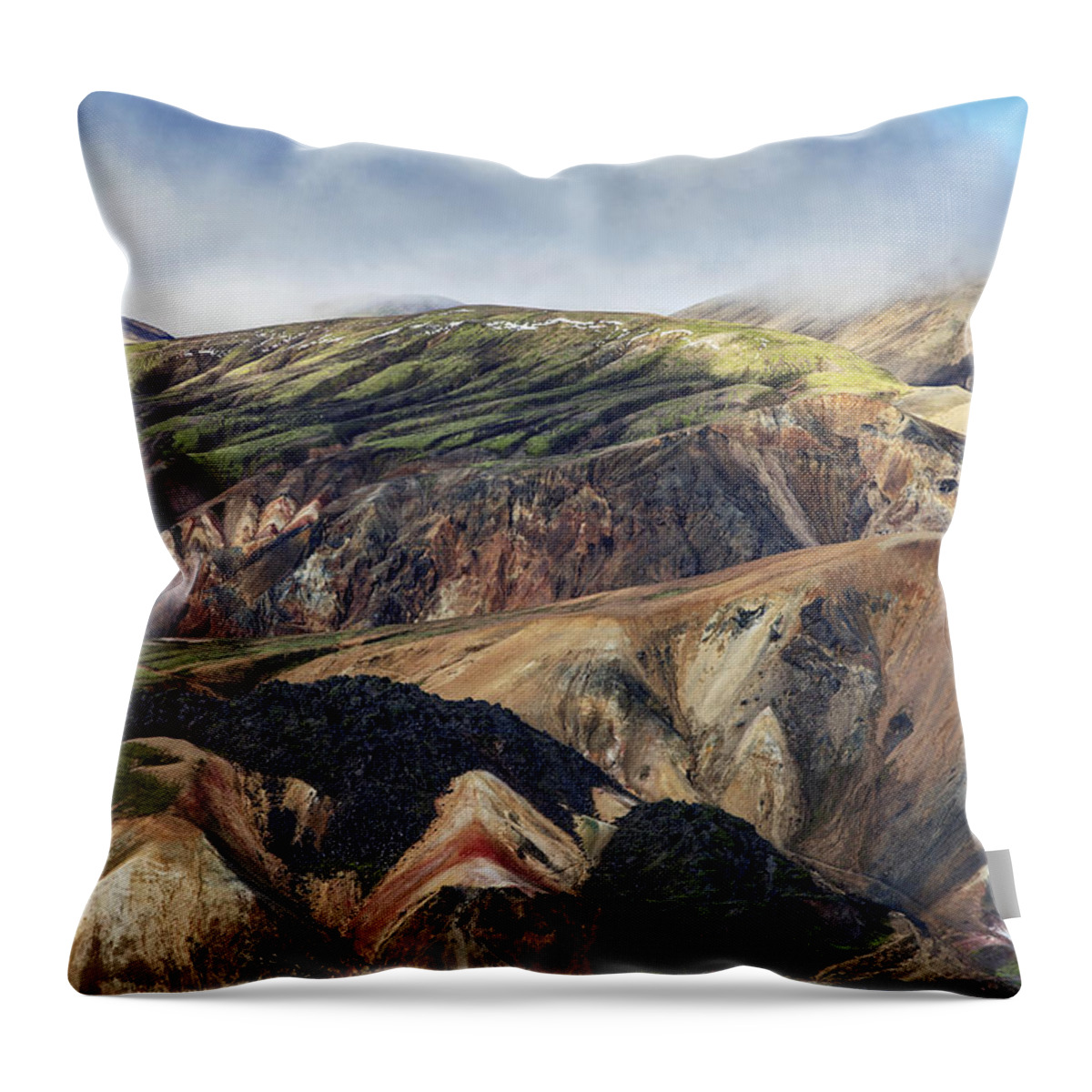 Heike Odermatt Throw Pillow featuring the photograph Rhyolite Mountains Landmannalaugar by Heike Odermatt