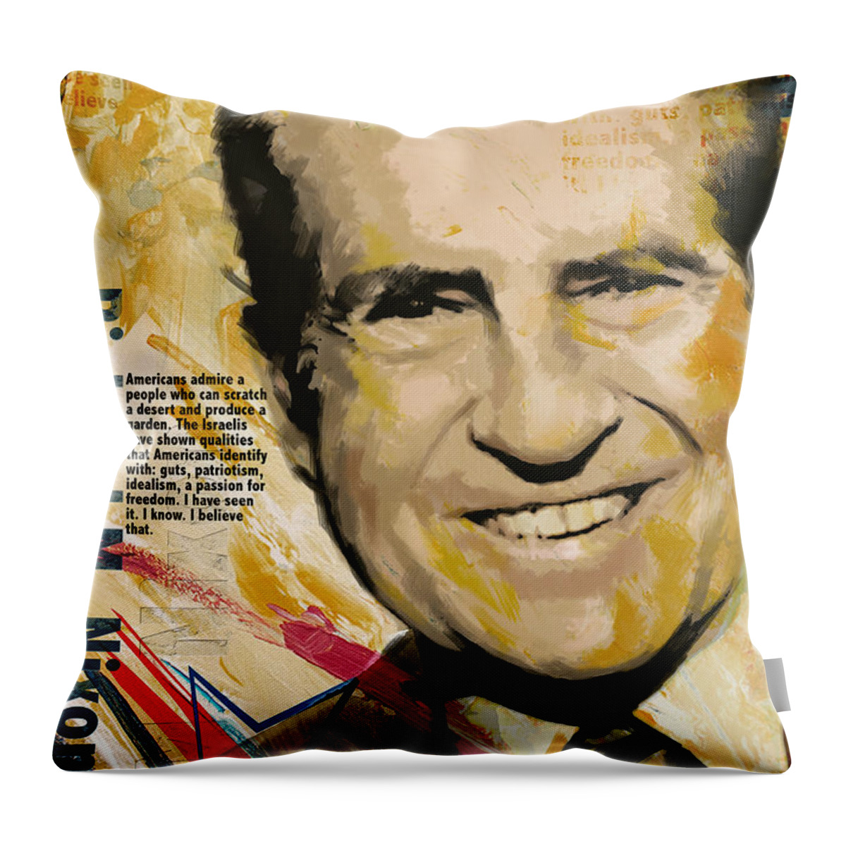 Richard Nixon Throw Pillow featuring the painting Richard Nixon by Corporate Art Task Force