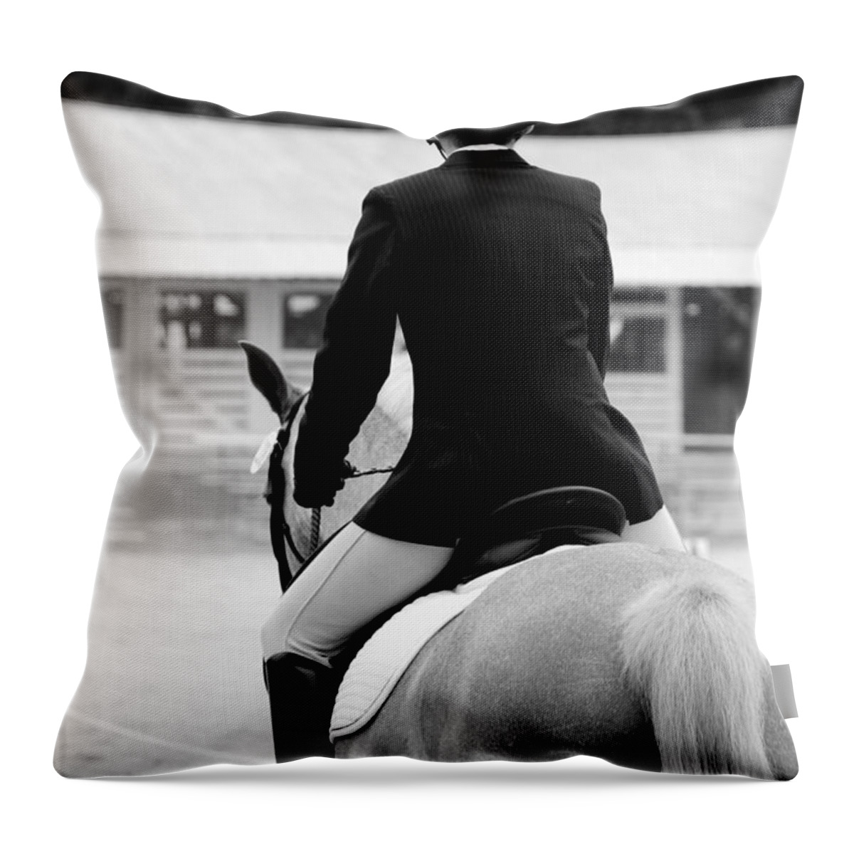 Horse Throw Pillow featuring the photograph Rider in Black and White by Jennifer Ancker