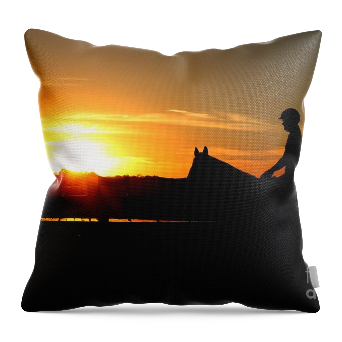 Horse Throw Pillow featuring the photograph Riding At Sunset by Janice Byer