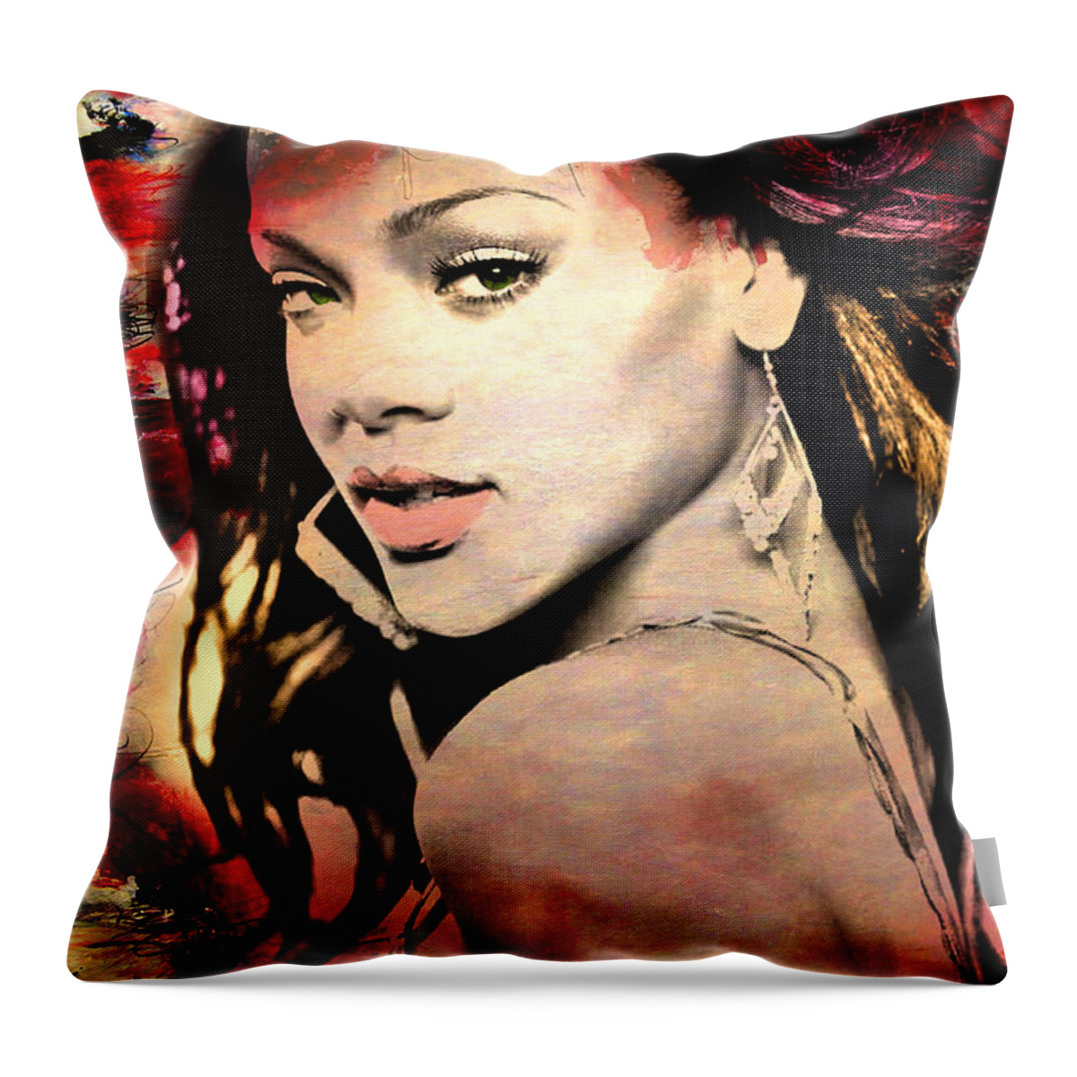 Rihanna Throw Pillow featuring the painting Rihanna by Mark Ashkenazi