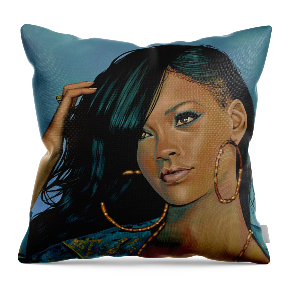 Rihanna Throw Pillow featuring the painting Rihanna Painting by Paul Meijering