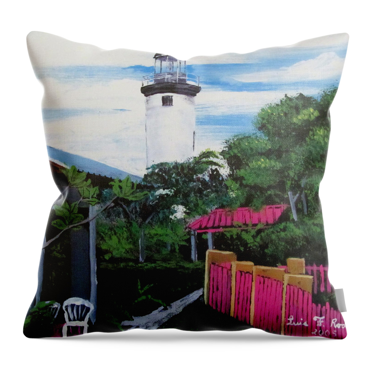 Rincon Throw Pillow featuring the painting Rincon Lighthouse by Luis F Rodriguez
