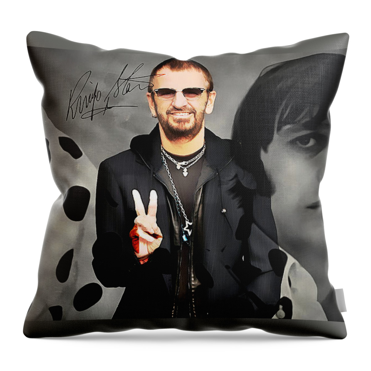 Ringo Starr Throw Pillow featuring the mixed media Ringo Star by Marvin Blaine