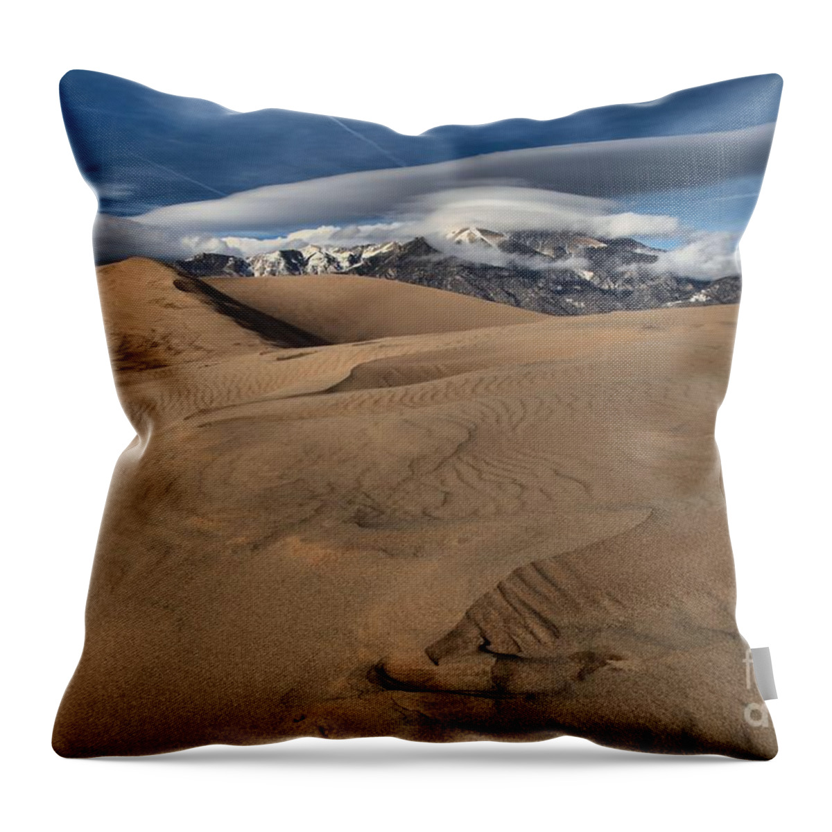 Great Sand Dunes National Park Throw Pillow featuring the photograph Ripples Dunes And Clouds by Adam Jewell