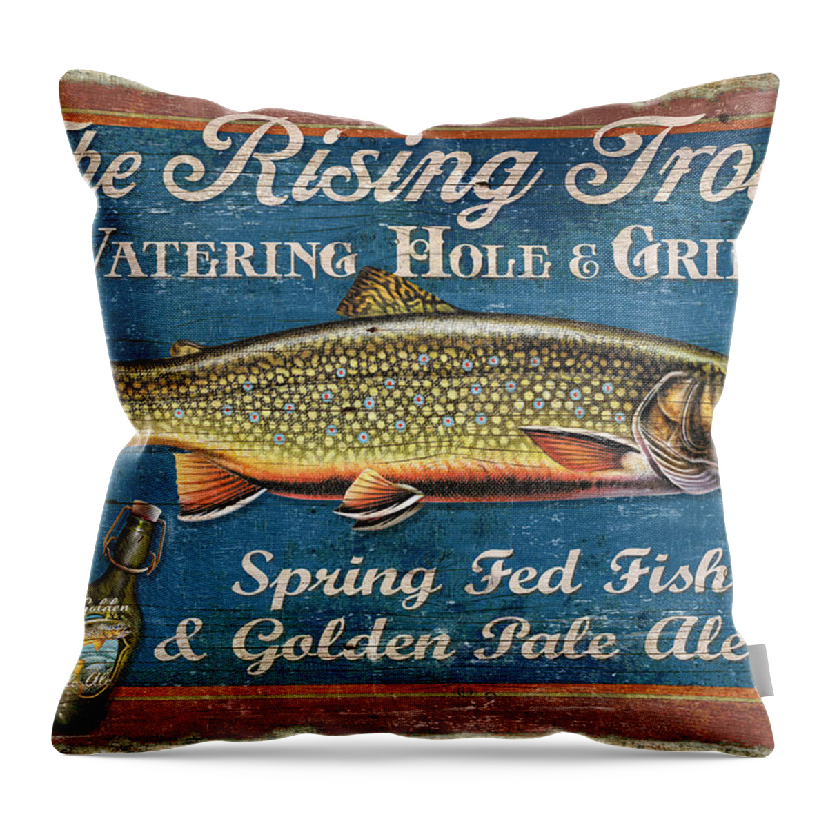 Jon Q Wright Throw Pillow featuring the painting Rising Trout Sign by JQ Licensing