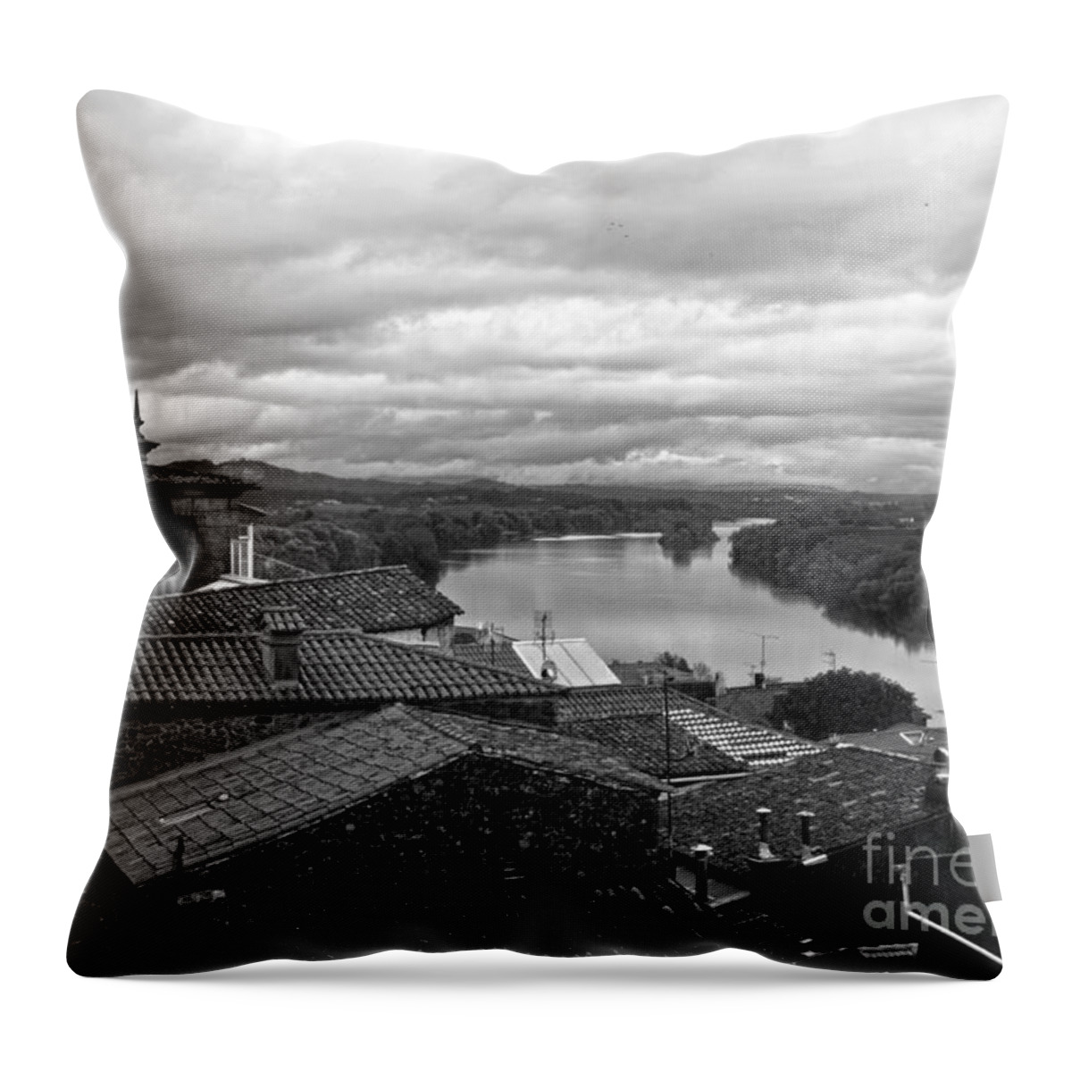 Mino Throw Pillow featuring the photograph River Mino And Portugal From Tui BW by RicardMN Photography