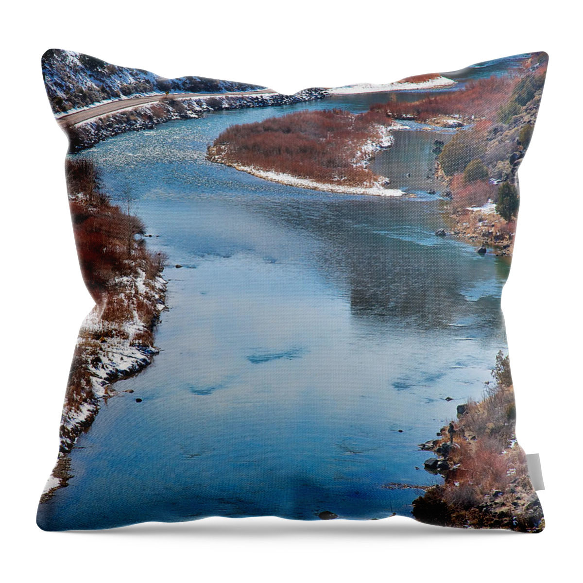Winter Throw Pillow featuring the photograph River Winter Blue by Britt Runyon