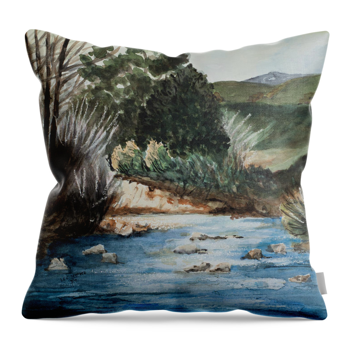 Artwork Throw Pillow featuring the painting Riverscape by Lee Beuther