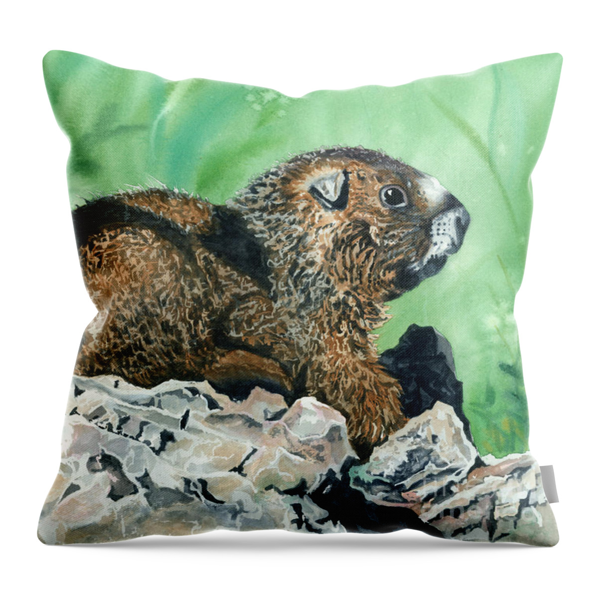 Marmot Throw Pillow featuring the painting RMBL Marmot by Barbara Jewell
