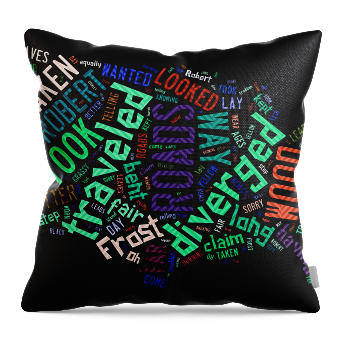 Typography Throw Pillow featuring the digital art Road Not Taken by Bonnie Bruno
