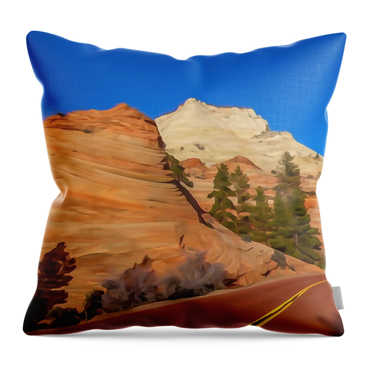 Zion Throw Pillow featuring the photograph Road through Zion NP by Tom and Pat Cory