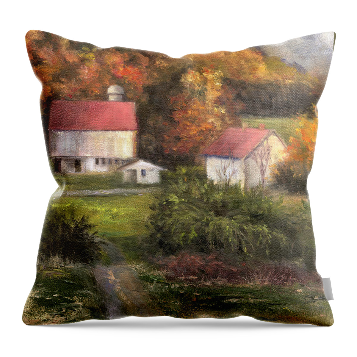 Farm Landscape Throw Pillow featuring the painting Road to Tranquility by Terri Meyer