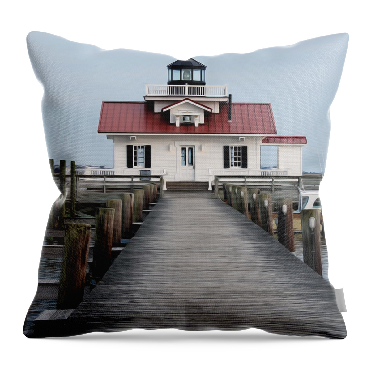 Obx Throw Pillow featuring the digital art Roanoke Marshes Lighthouse by Kelvin Booker