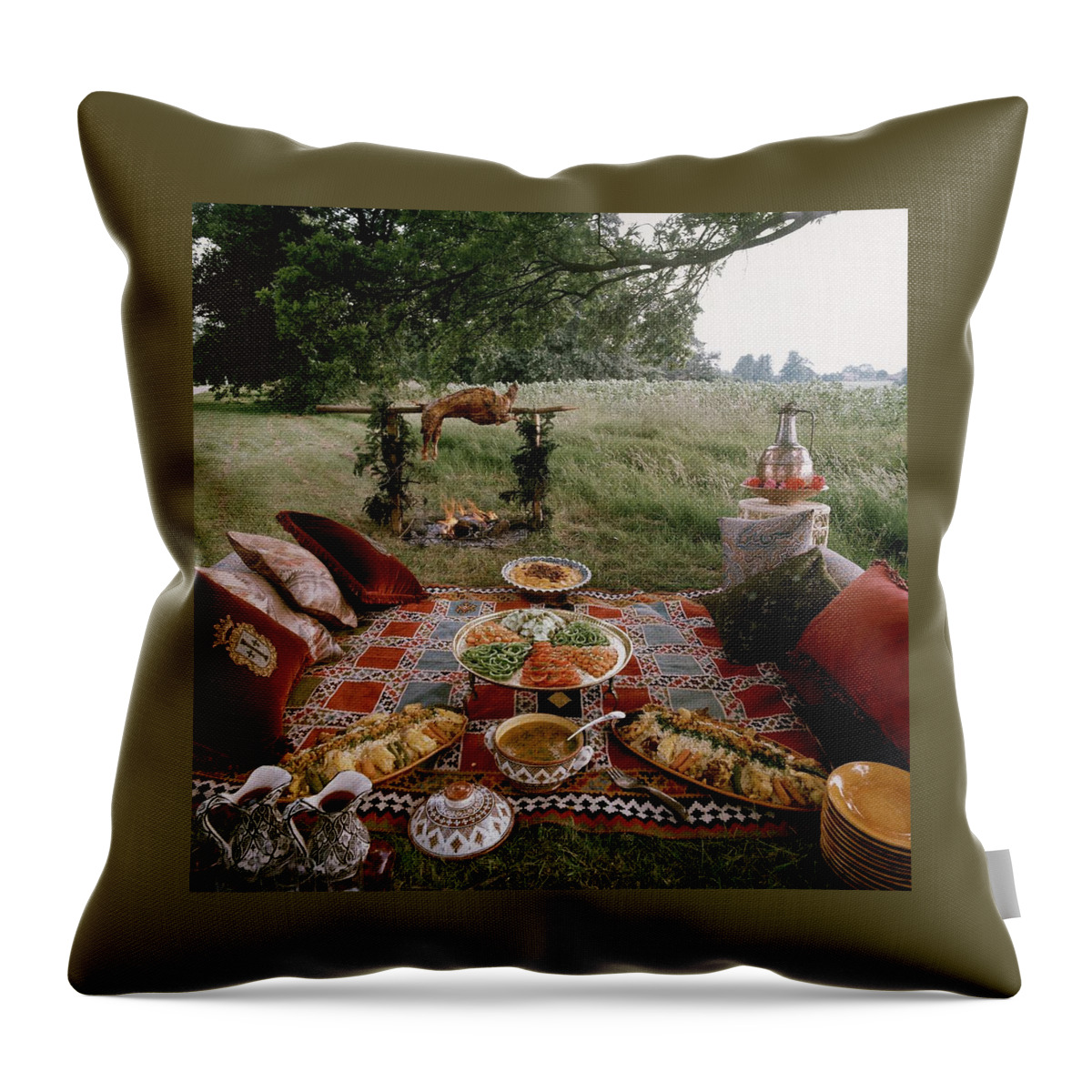 Robert Carrier's Moroccan Picnic In A Field Throw Pillow