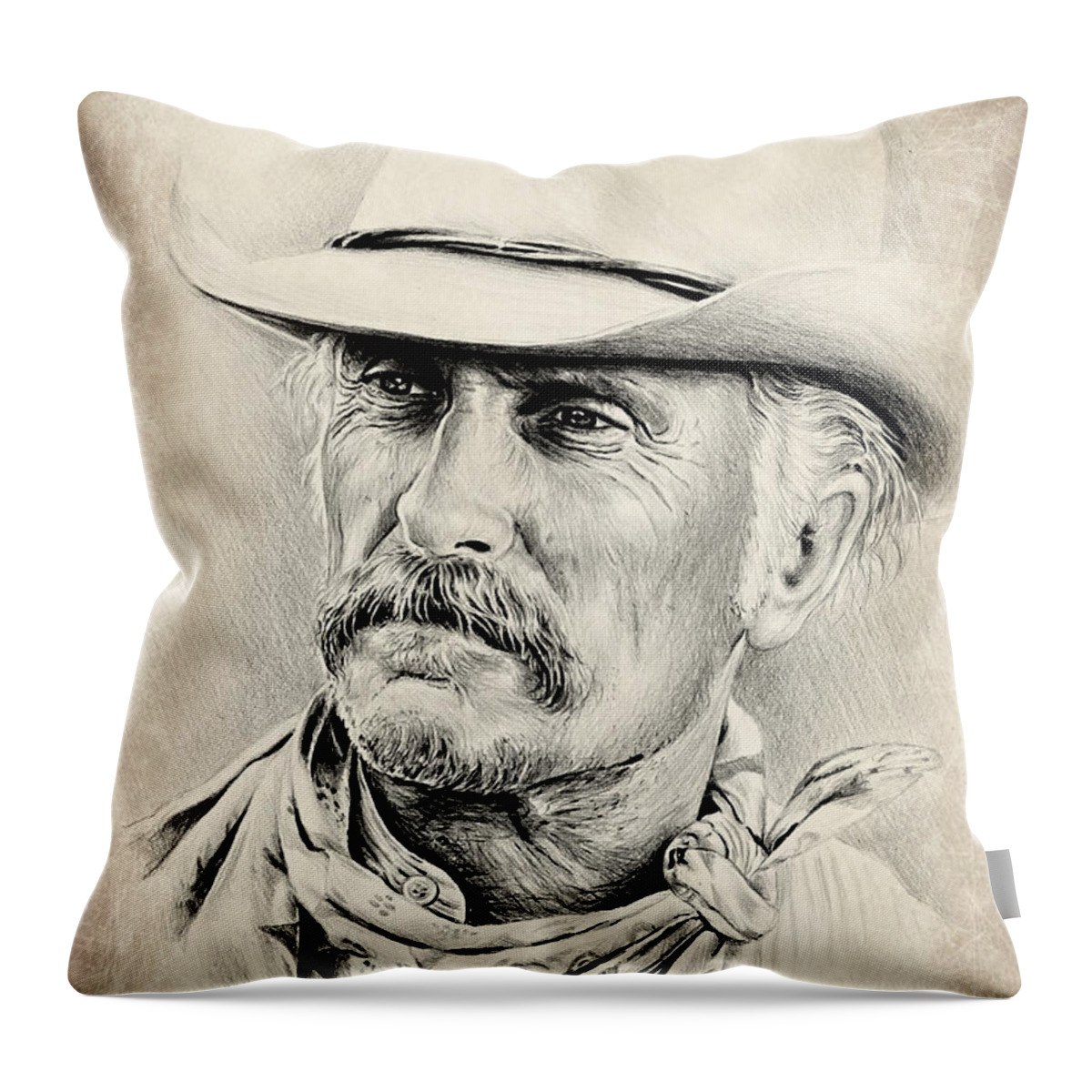 Robert Duvall Throw Pillow featuring the drawing Robert Duvall sepia scratch by Andrew Read