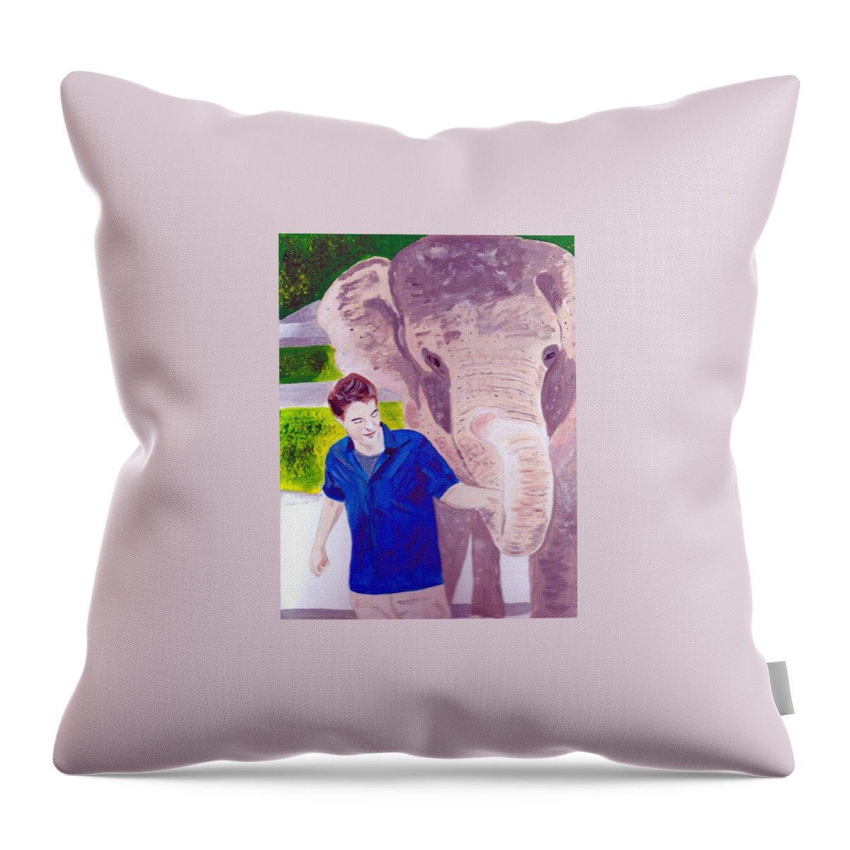Robert Pattinson Famous Faces Actor Movies Filmstar Animals People Painting In Acrylic Throw Pillow featuring the painting Robert Pattinson with Tai by Audrey Pollitt