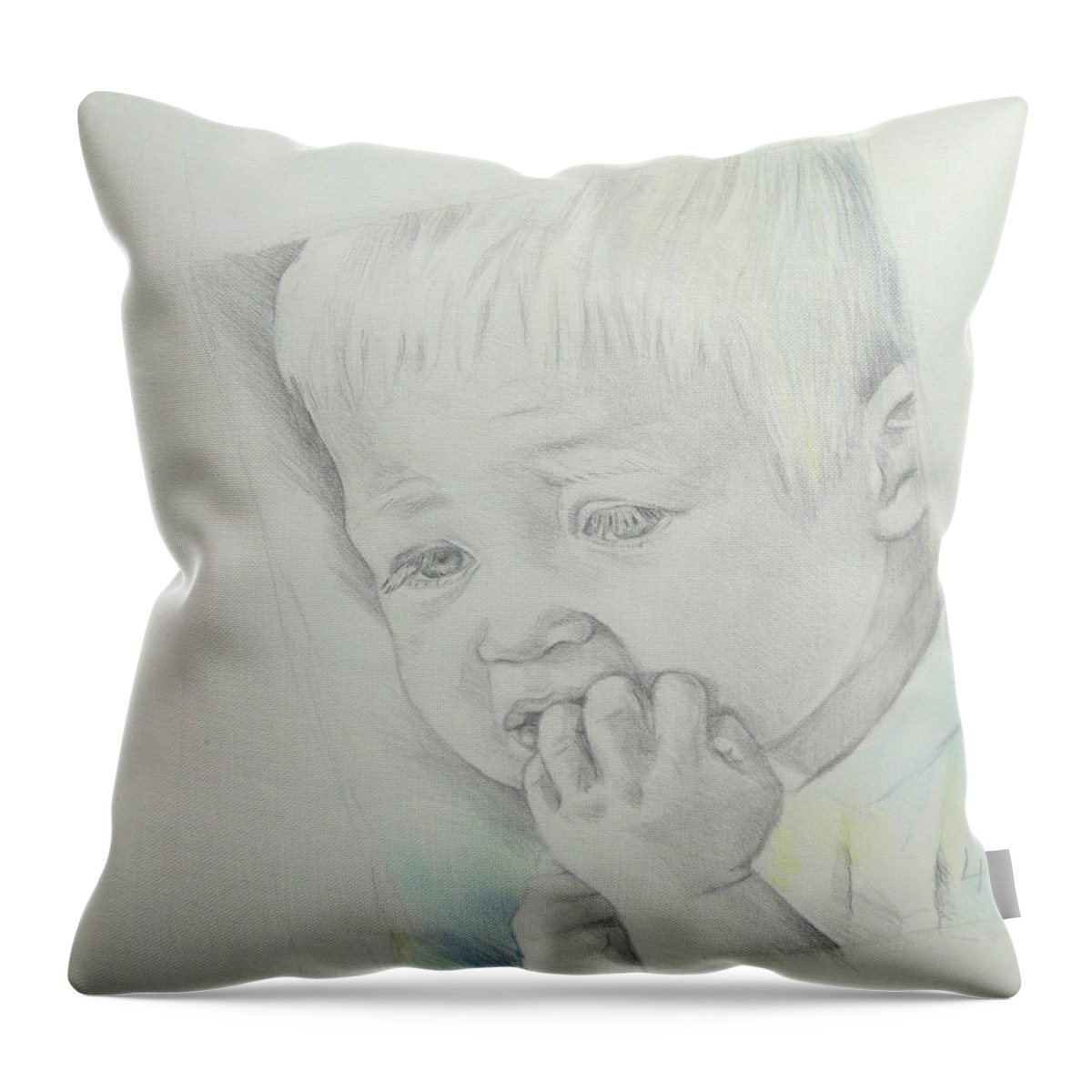 Robin Throw Pillow featuring the drawing Robin by Lucia Hoogervorst