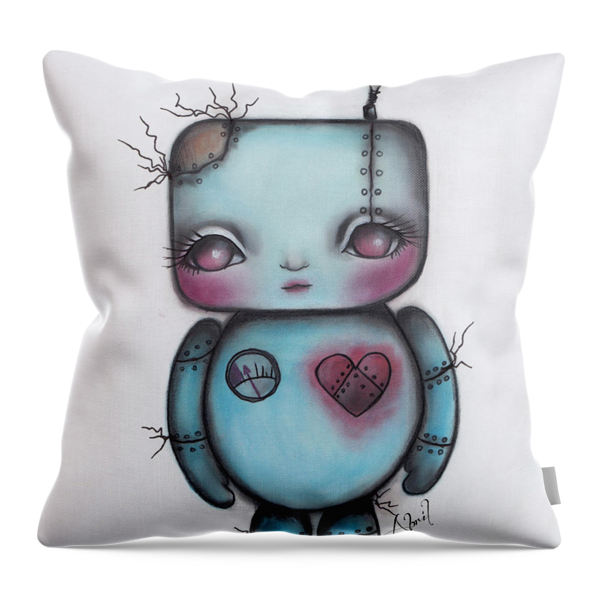 Robot Throw Pillow featuring the painting Robot by Abril Andrade
