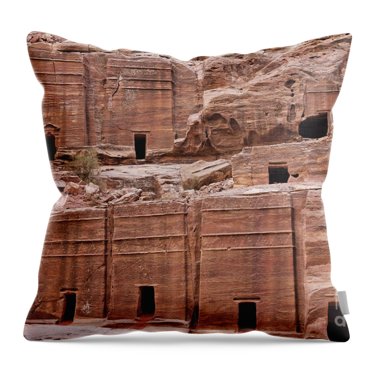 Tombs Throw Pillow featuring the photograph Rock cut tombs on the Street of Facades in Petra Jordan by Robert Preston