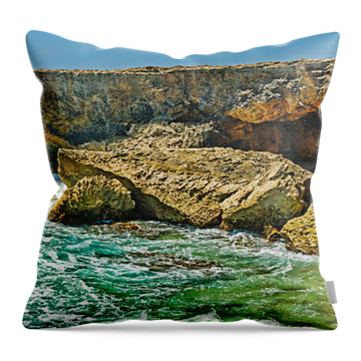 Photography Throw Pillow featuring the photograph Rock Formations At The Coast, Aruba by Panoramic Images