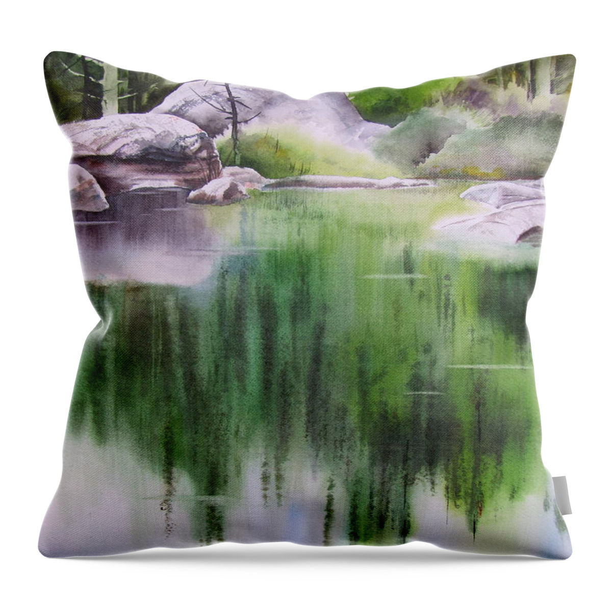 Rock Pond Throw Pillow featuring the painting Rock Pond Triptych 1 by Amanda Amend