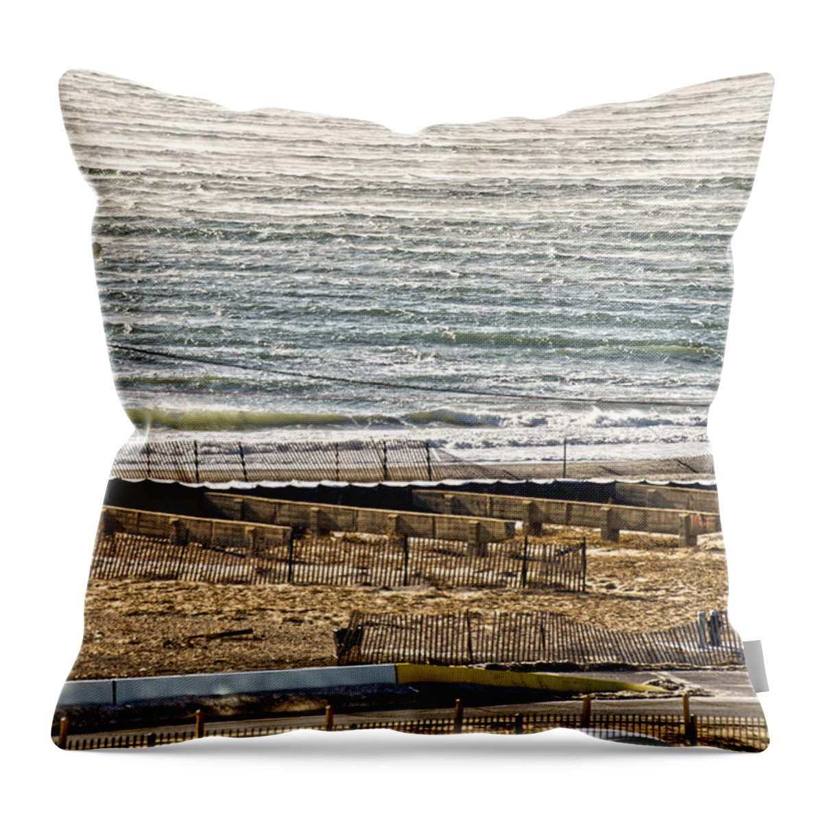 Rockaway Throw Pillow featuring the photograph Rockaway Beach Winter by Maureen E Ritter