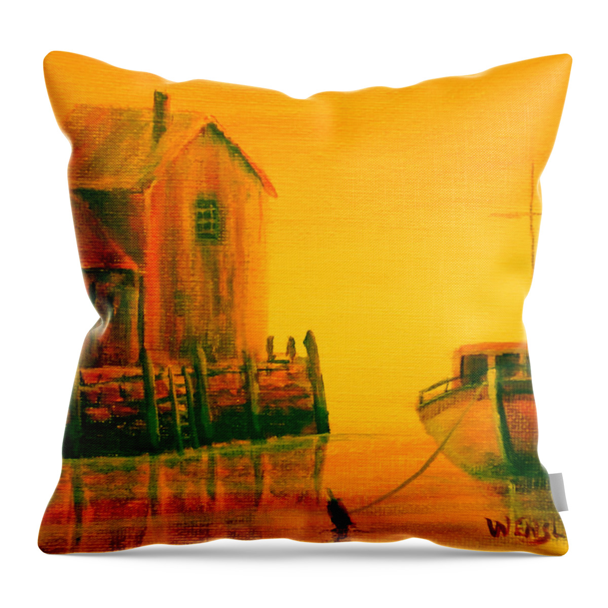 Seascape Throw Pillow featuring the painting Rockport 2 by Wayne Enslow