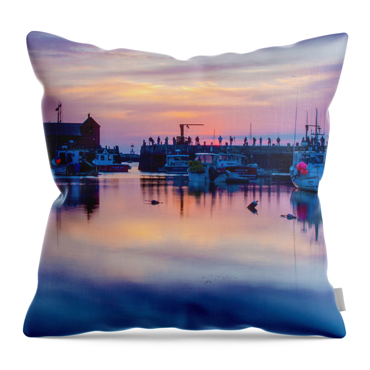 Motif #1 Throw Pillow featuring the photograph Rockport harbor sunrise over Motif #1 by Jeff Folger