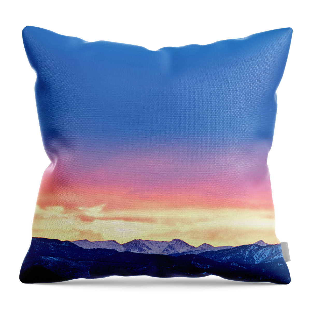 Winter Throw Pillow featuring the photograph Rocky Mountain Sunset Clouds Burning Layers by James BO Insogna
