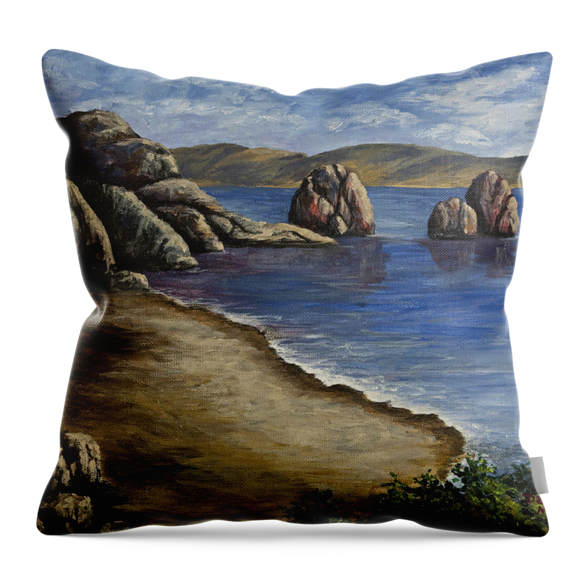 Ocean Throw Pillow featuring the painting Rocky Shore by Darice Machel McGuire