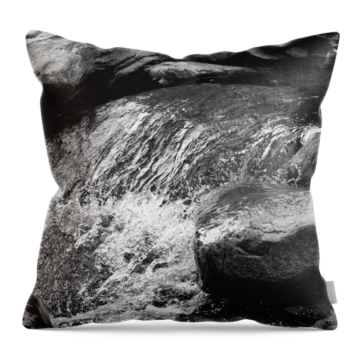 Black And White Throw Pillow featuring the photograph Rocky Waters BW by Christi Kraft