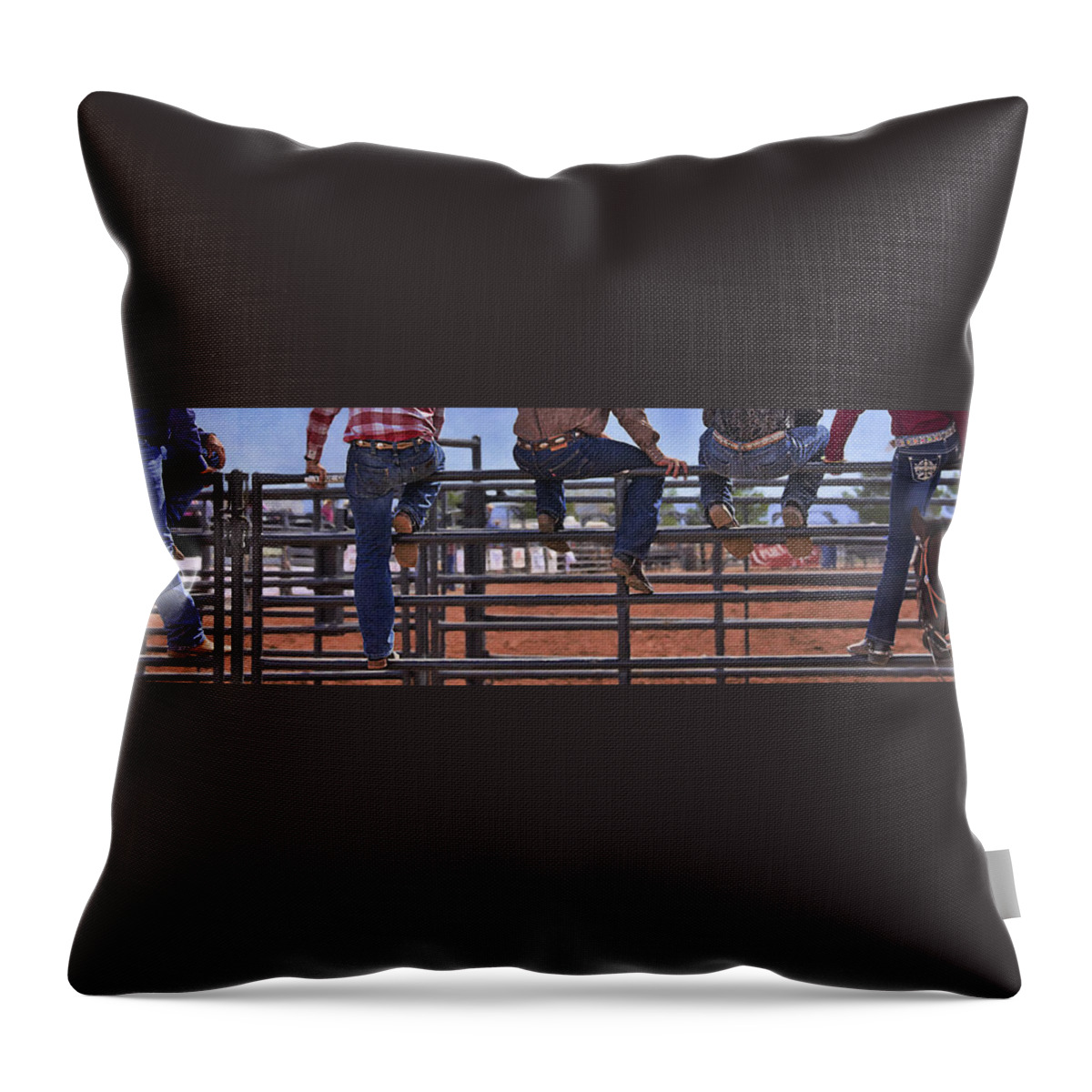 Rodeo Throw Pillow featuring the photograph Rodeo Fence Sitters by Priscilla Burgers