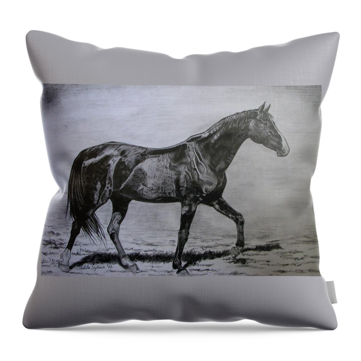 Horse Throw Pillow featuring the drawing Roko by Melita Safran