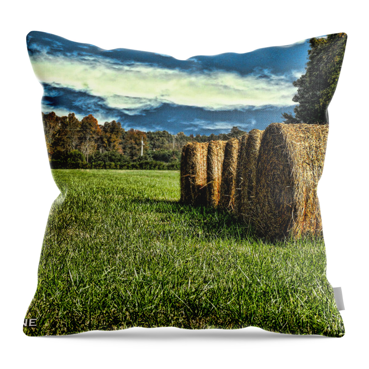 Hay Throw Pillow featuring the photograph Rolled Hay Bales HDR Art by Lesa Fine