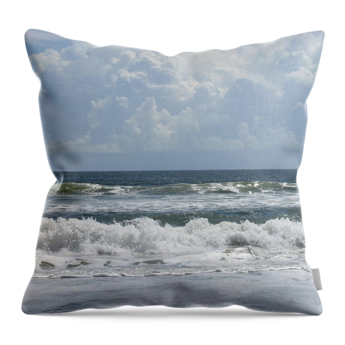 Landscape Throw Pillow featuring the photograph Rolling Clouds and Waves by Ellen Meakin