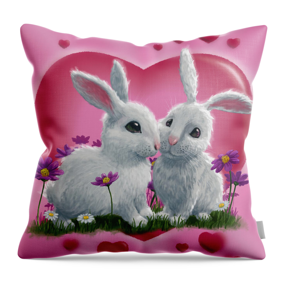 Rabbit Throw Pillow featuring the digital art Romantic White Rabbits with Heart by Martin Davey