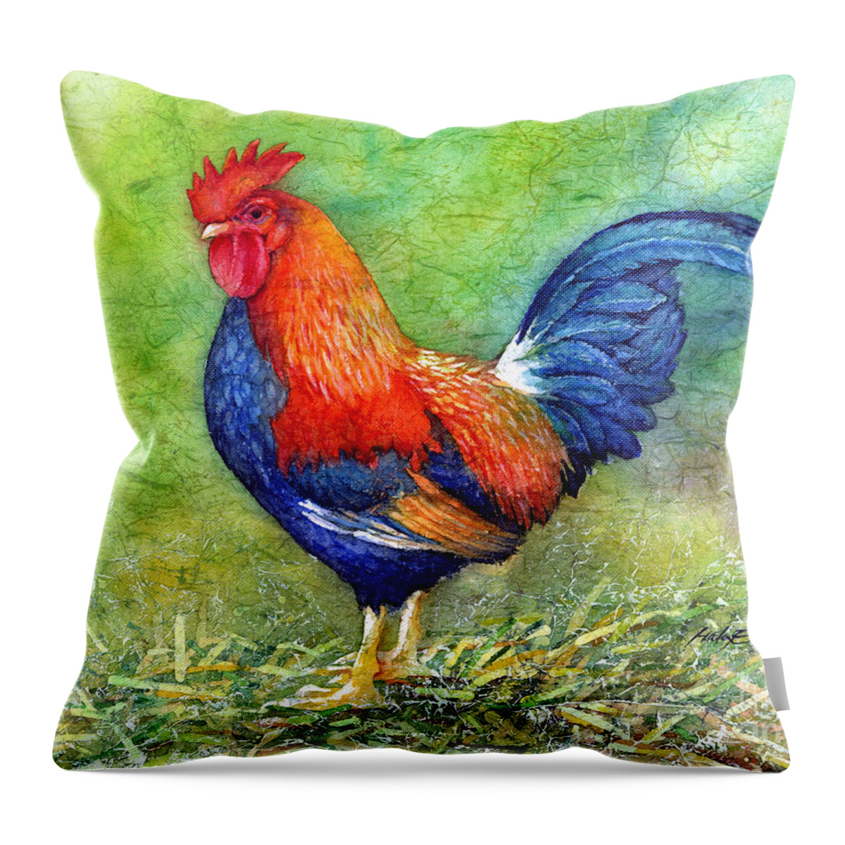 Rooster Throw Pillow featuring the painting Rooster by Hailey E Herrera