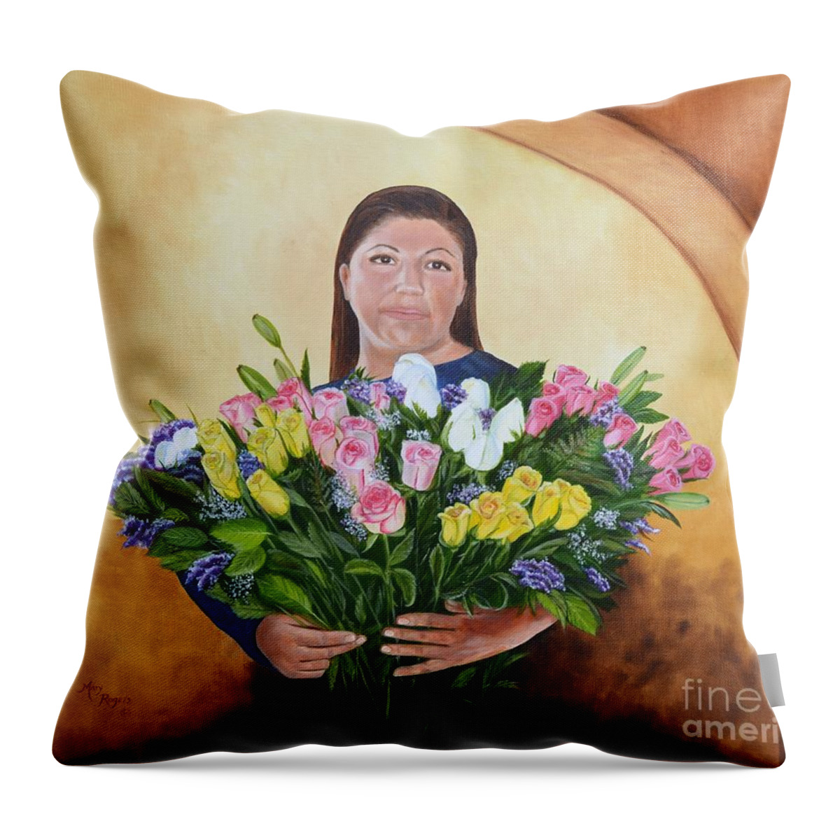People Throw Pillow featuring the painting Rosa's Roses by Mary Rogers