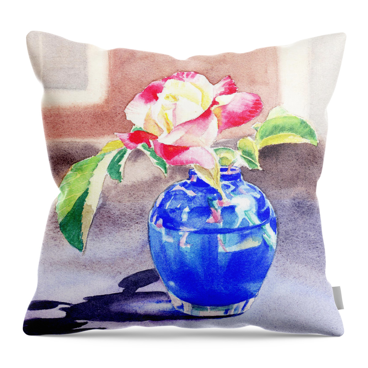 Rose Throw Pillow featuring the painting Rose in the Blue Vase by Irina Sztukowski