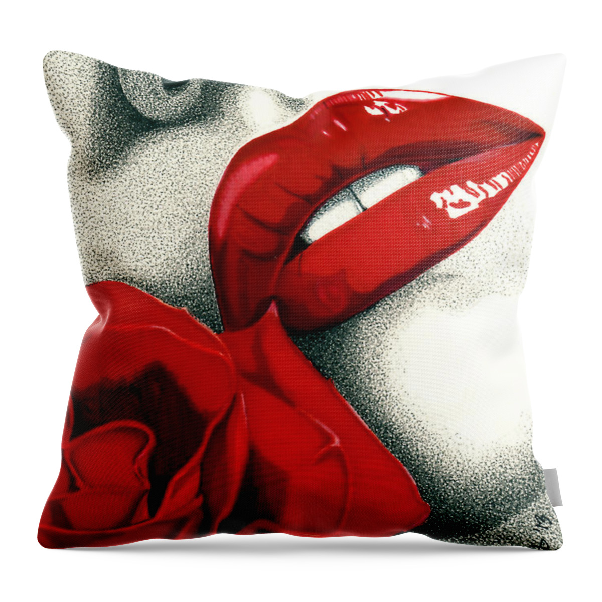 Lips Throw Pillow featuring the drawing Rose of Seduction by Cory Still