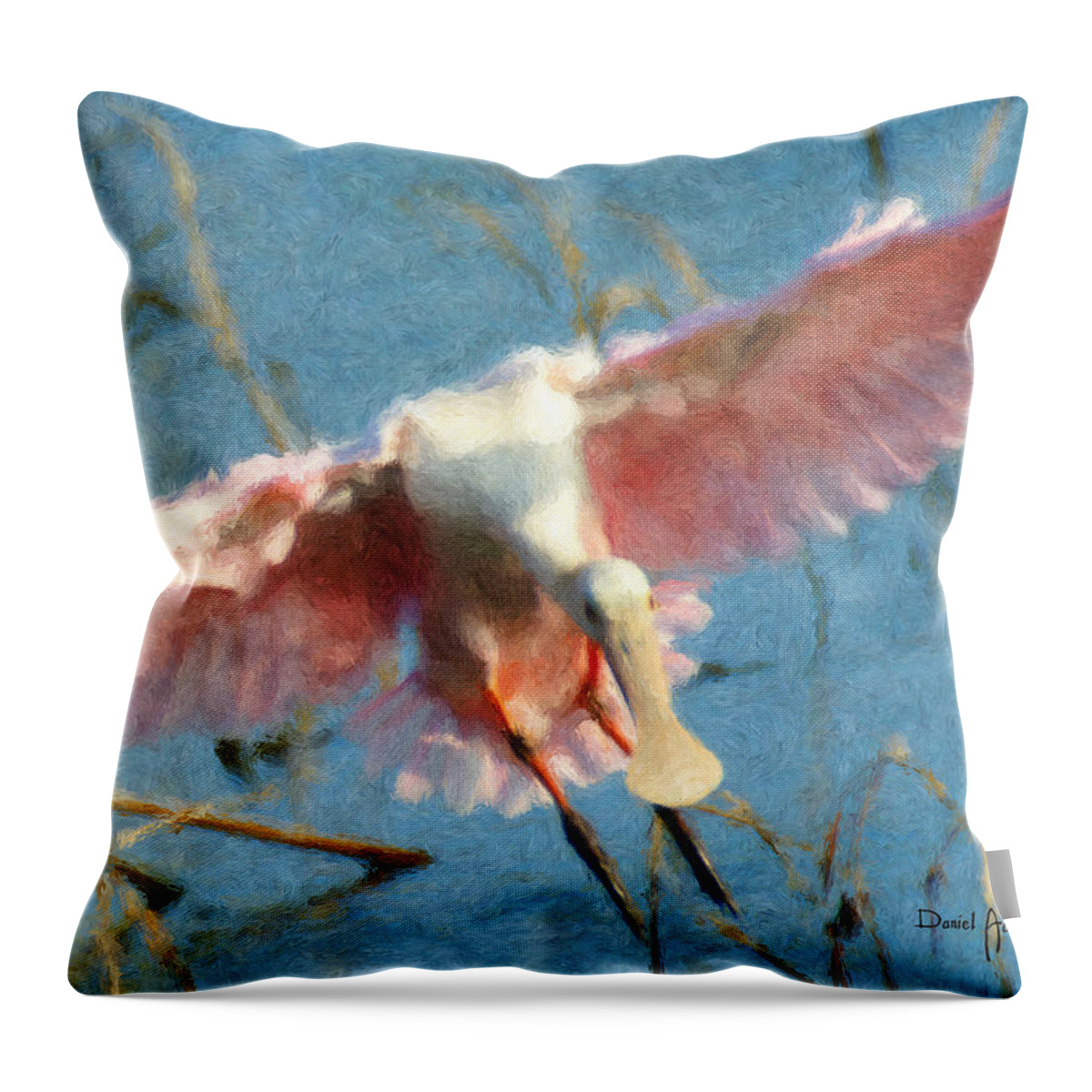 Roseate Spoonbill Throw Pillow featuring the painting Roseate Spoonbill by Daniel Adams