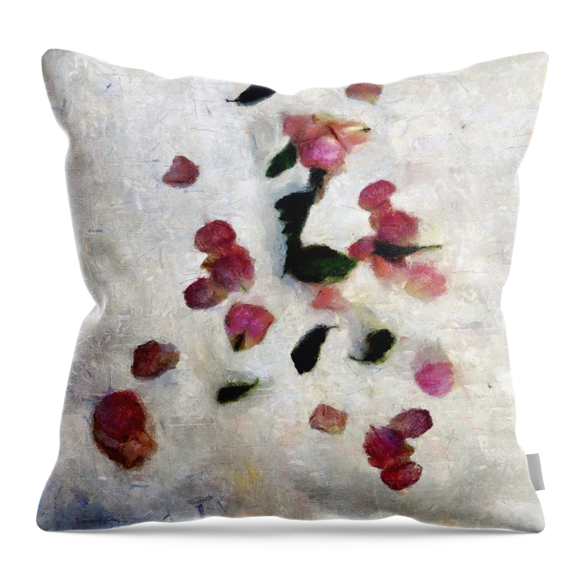 Snow Throw Pillow featuring the painting Rosepetal Runes by RC DeWinter