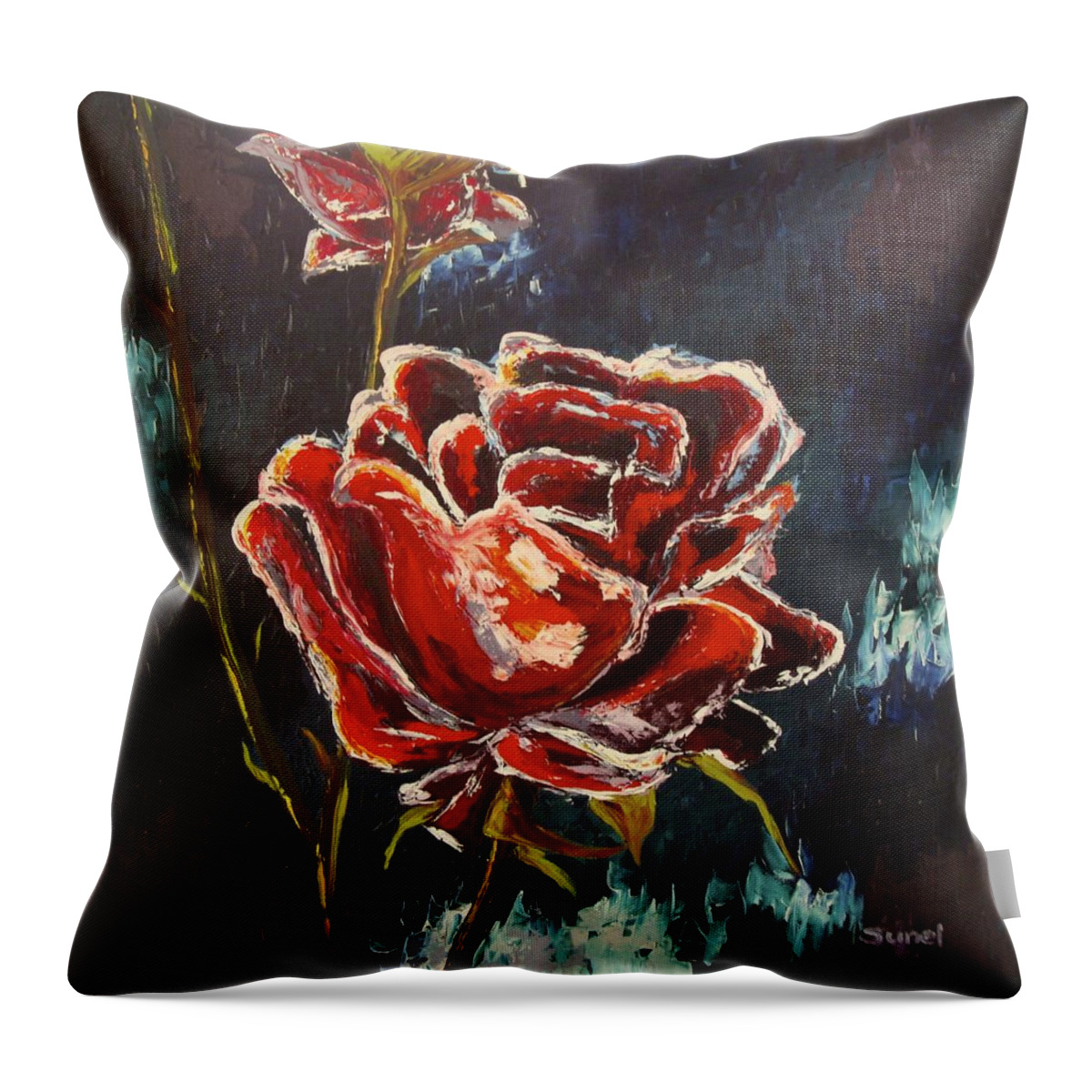 Rose Throw Pillow featuring the painting Roses are red by Sunel De Lange