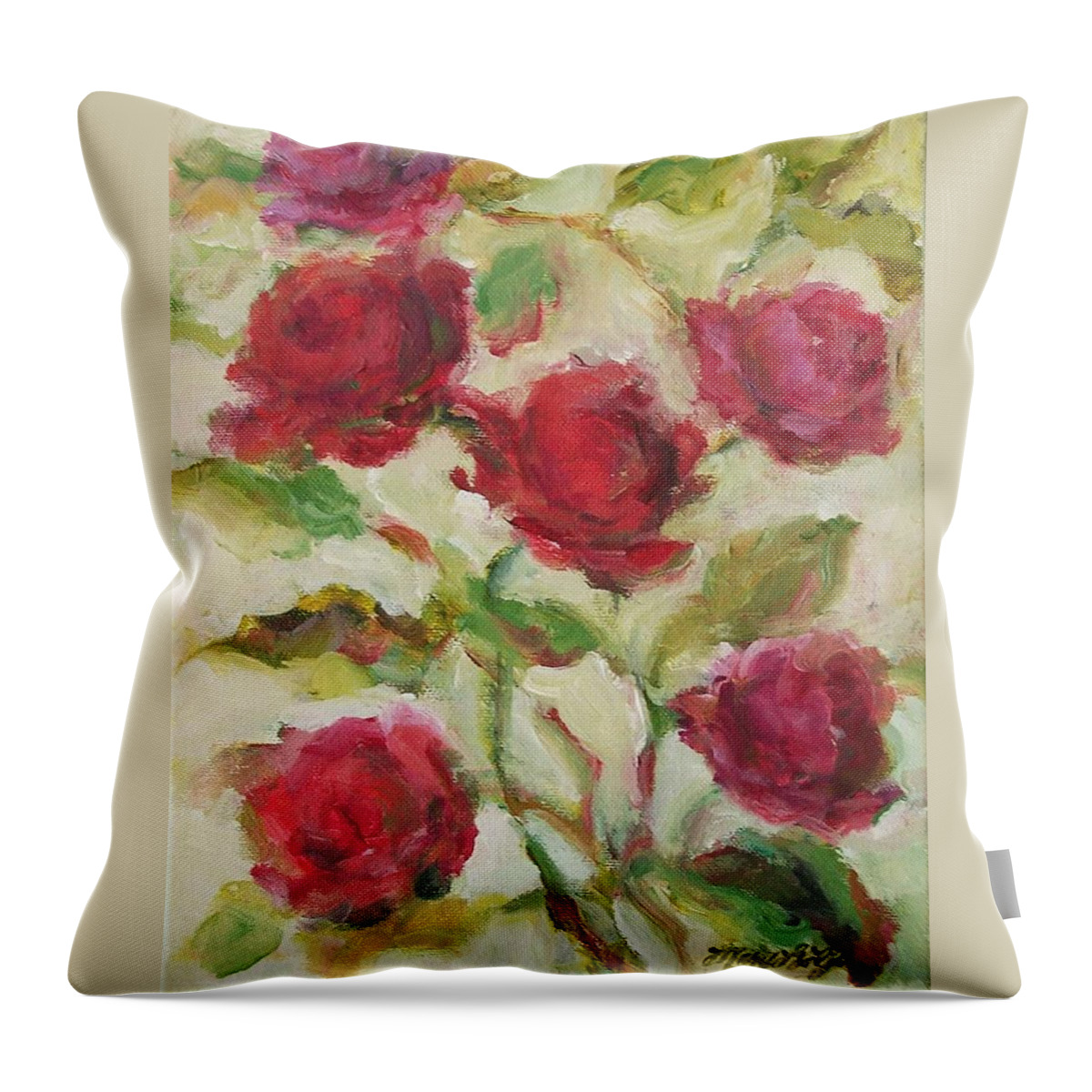Impressionism Throw Pillow featuring the painting Roses by Mary Wolf